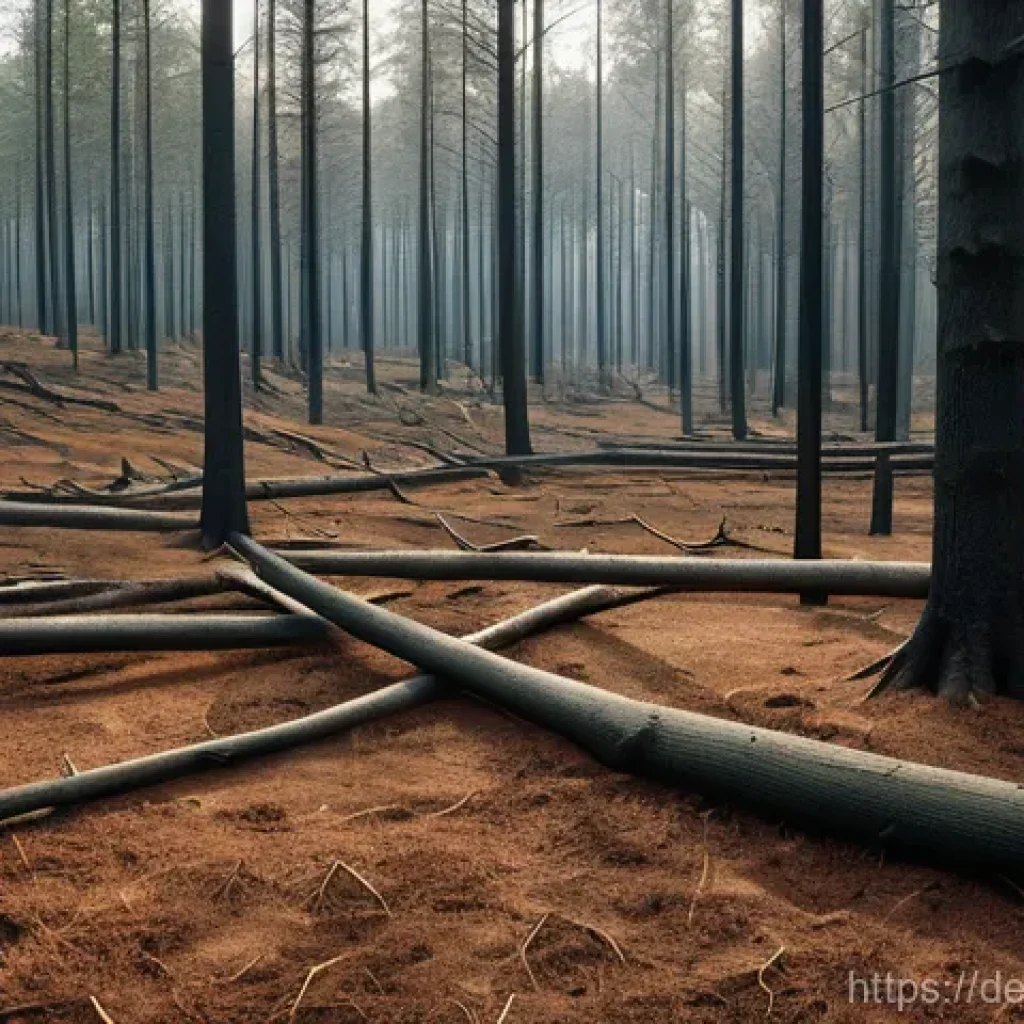 기후 변화 대응을 위한 지속 가능한 임업 - **Image Prompt: The Scars of Climate Change on a German Forest**
A poignant and realistic depict...