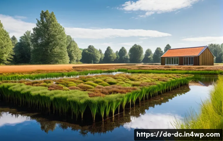 자연 기반 기후 솔루션과 탄소 배출량 감소 - **Prompt:** "A vibrant, panoramic view of a successfully re-wetted German moorland, showcasing the i...