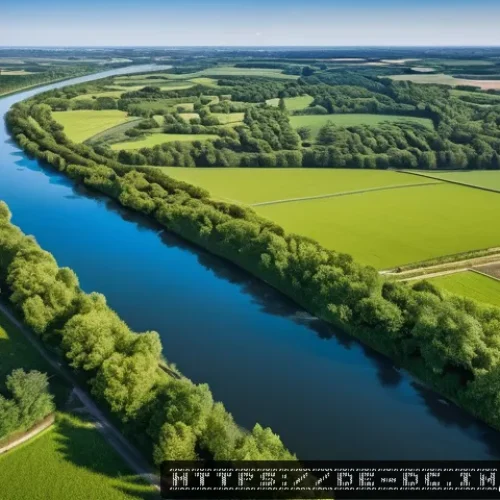 Home 31 자연 기반 기후 솔루션과 보험 산업의 관계 - A detailed aerial view of a restored river floodplain in a German landscape, showcasing lush greener...